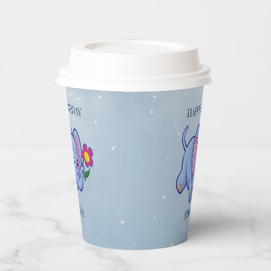 Blauer Elefant mit Blume Paper Cup Pappbecher (Links)