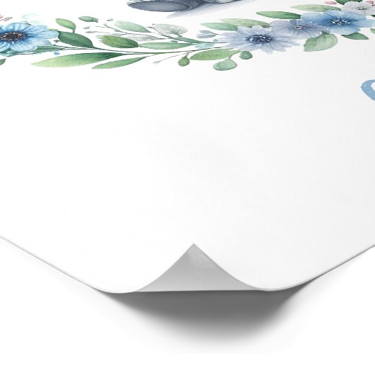Blauer Elefant mit Blumenreath Poster (Ecke)