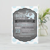 Blauer Elefant mit Bow-Krawatte Babydusche Einladu Einladung (Stehend Vorderseite)