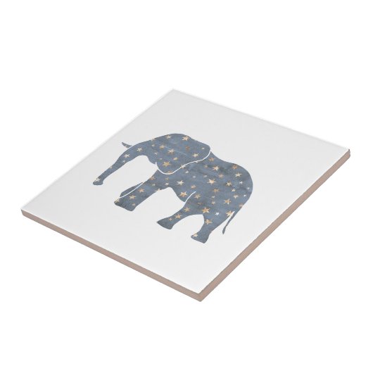 Blauer Elefant mit Goldstars Fliese (Seite)