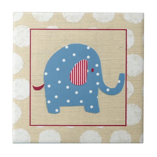 Blauer Elefant mit weißen Polka-Punkten Fliese (Vorderseite)