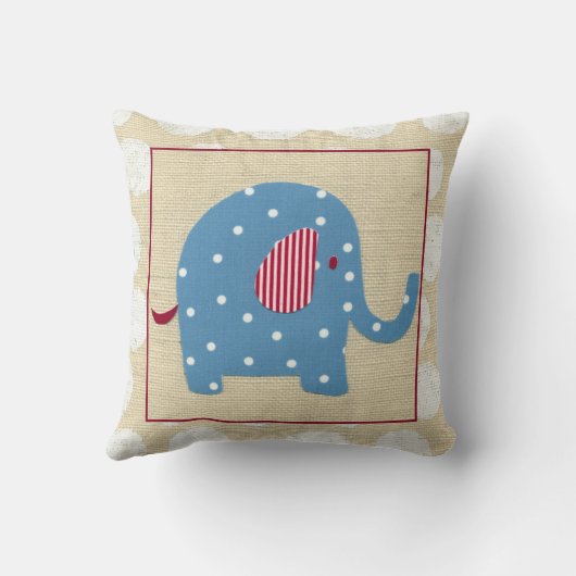 Blauer Elefant mit weißen Polka-Punkten Kissen (Rückseite)