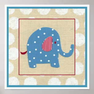 Blauer Elefant mit weißen Polka-Punkten Poster