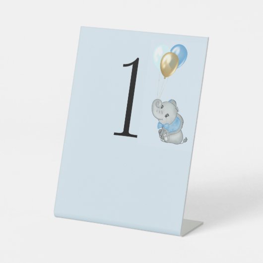 Blauer Elefant Nummer Tisch Sockel Schild (Vorderseite)