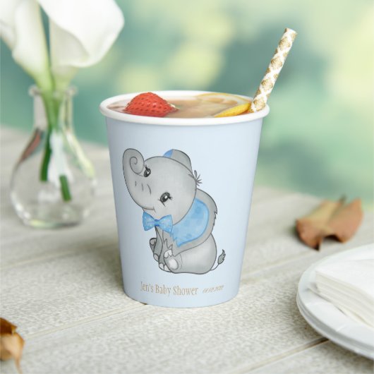 Blauer Elefant Papierbecher Baby Shower (In Situ)