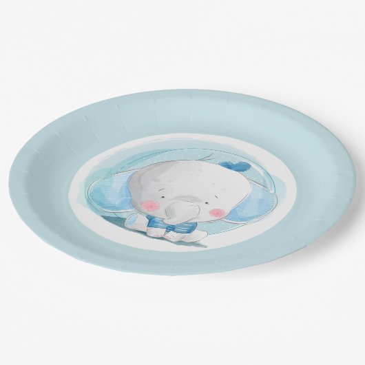 Blauer Elefant Pappteller (Schrägansicht)