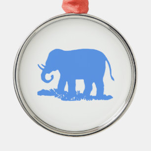 Blauer Elefant Silbernes Ornament