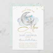 Blauer Elefant über der Mond-Babydusche Einladung (Vorne/Hinten)