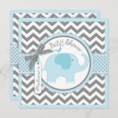 Blauer Elefant und Zickzack Print Baby Dusche Einladung (Vorne/Hinten)