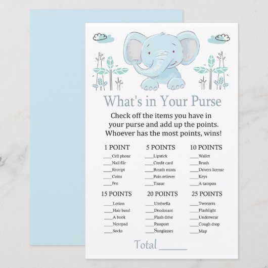 Blauer Elefant Was ist in deinem Handtaschenspiel? (Vorne/Hinten)