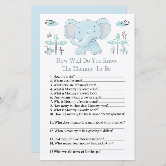 Blauer Elefant Wie gut kennen Sie Babydusche? (Vorne/Hinten)