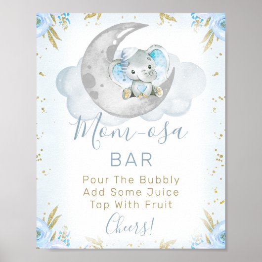 Blauer Elefant Wir sind über dem Mond Baby Duschze Poster (Vorne)