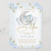 Blauer Elefant Wir sind über der Mond-Babydusche Einladung (Vorne/Hinten)