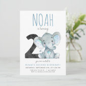 Blauer Elefant zum zweiten Geburtstag Einladung (Stehend Vorderseite)
