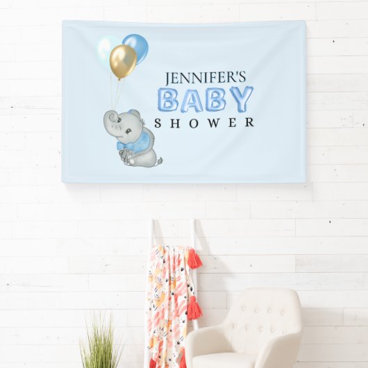 Blauer-Elefanten-Baby-Shower-Banner Banner (InSitu)