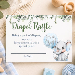 Blauer Elefantenjunge Baby Shower Windelraffel Begleitkarte