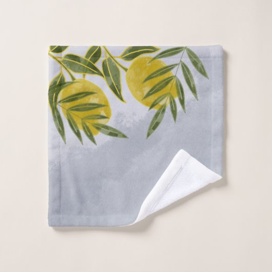 Blauer Elegant Botanischer Zitronenwald Badhandtuch Set (Waschlappen)