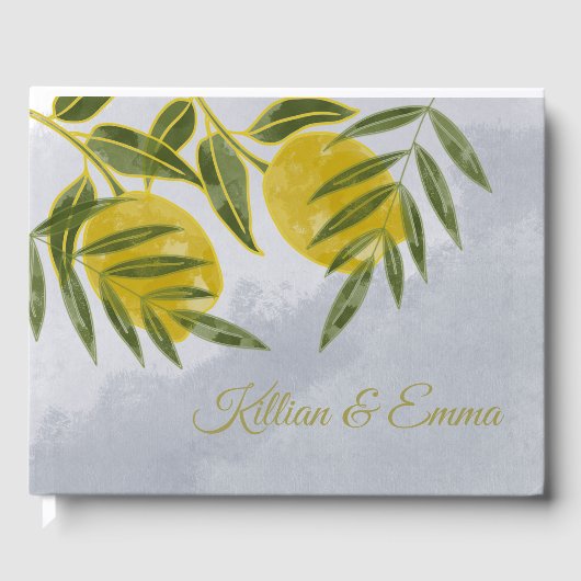 Blauer Elegant Botanischer Zitronenwald Gästebuch (Vorderseite)