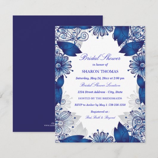 Blauer Elegant | Brautdusche Einladung (Vorne/Hinten)