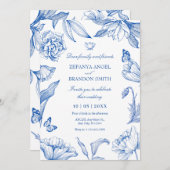 Blauer, elegante Hochzeit Einladung (Vorne/Hinten)