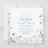 Blauer Elegante Wildblume Blumenstrauß Brautparty Einladung (Vorderseite)