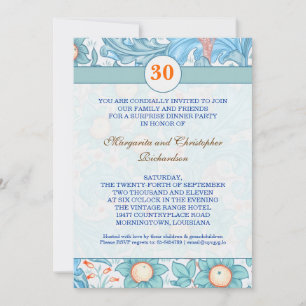 Blauer eleganter 30. Hochzeitstag Einladungen