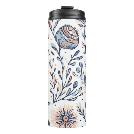 Blauer Eleganter ästhetischer Floral Thermal Tumbl Thermosbecher (Vorderseite)
