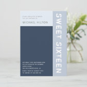 Blauer, eleganter Blockjunge 16 . Geburtstag invit Einladung (Stehend Vorderseite)