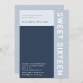 Blauer, eleganter Blockjunge 16 . Geburtstag invit Einladung (Vorne/Hinten)