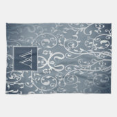 Blauer Eleganter Blüh Monogram Handtuch (Horizontal)