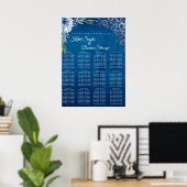 Blauer Eleganter Blumen-Sommer-Hochzeits-Sitzplan Poster (Heimbüro)