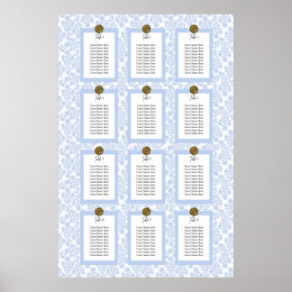 Blauer eleganter Blumen-Toile-Sitzplan-Poster Poster