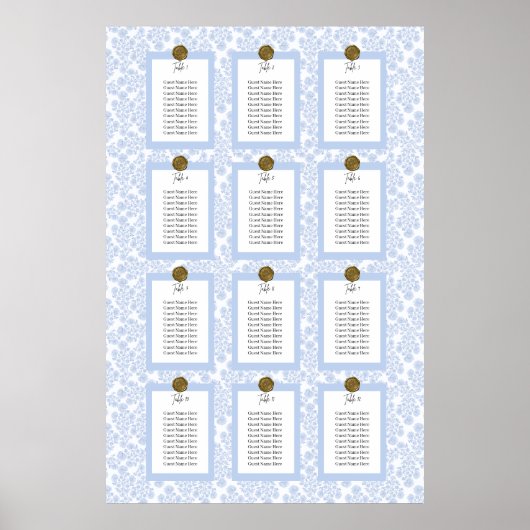 Blauer eleganter Blumen-Toile-Sitzplan-Poster Poster (Vorne)