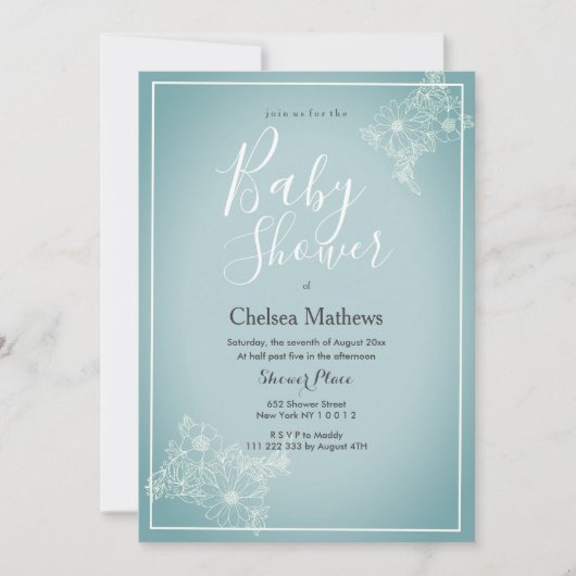 Blauer, eleganter Blumengradientendusche in Blautö Einladung (Vorderseite)