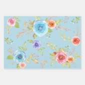 Blauer, eleganter Country mit floraler Aquarellfar Geschenkpapier Set (Vorderseite 3)