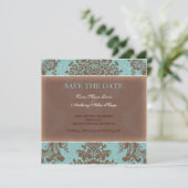 Blauer, eleganter Damast Save the Date (Stehend Vorderseite)