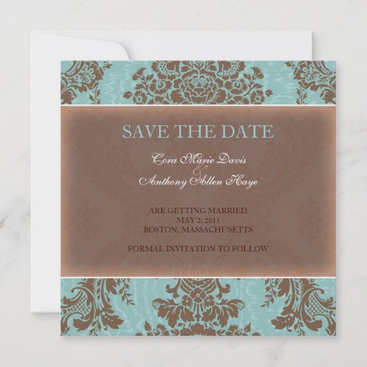 Blauer, eleganter Damast Save the Date (Vorderseite)