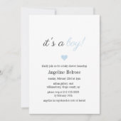 Blauer Eleganter, einfacher Boy-Baby-Duschkopf Einladung (Vorderseite)