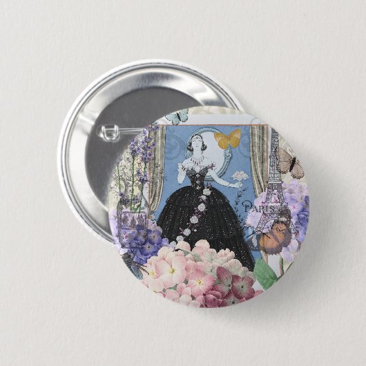 Blauer Eleganter Extravaganter Blumenstrauß Button (Vorne & Hinten)