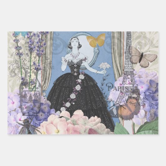 Blauer Eleganter Extravaganter Blumenstrauß Geschenkpapier Set (Vorderseite)