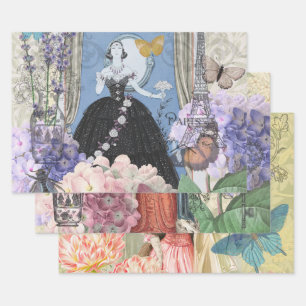 Blauer Eleganter Extravaganter Blumenstrauß Geschenkpapier Set