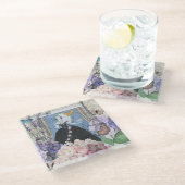 Blauer Eleganter Extravaganter Blumenstrauß Glasuntersetzer (Schrägansicht)