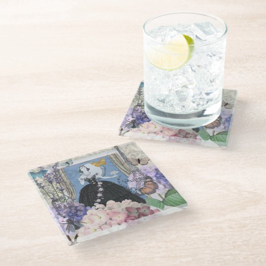 Blauer Eleganter Extravaganter Blumenstrauß Glasuntersetzer (Schrägansicht)