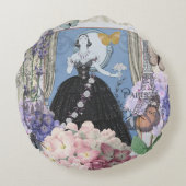 Blauer Eleganter Extravaganter Blumenstrauß Rundes Kissen (Rückseite)