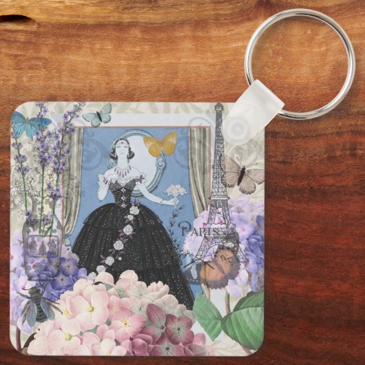 Blauer Eleganter Extravaganter Blumenstrauß Schlüsselanhänger (Rückseite)