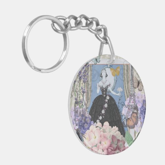 Blauer Eleganter Extravaganter Blumenstrauß Schlüsselanhänger (Vorderseite links)