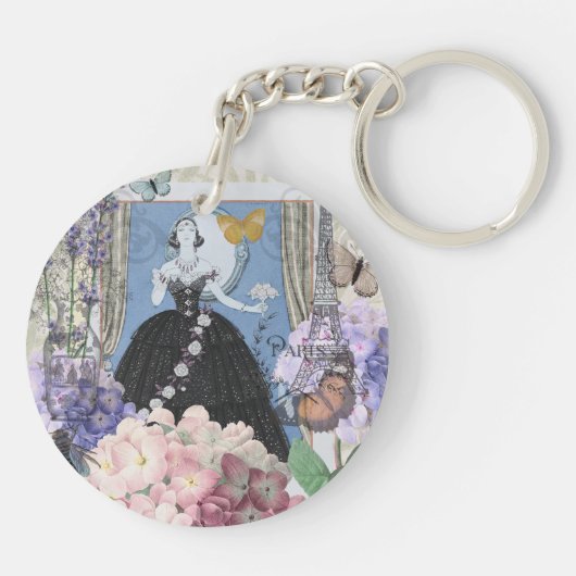 Blauer Eleganter Extravaganter Blumenstrauß Schlüsselanhänger (Rückseite)