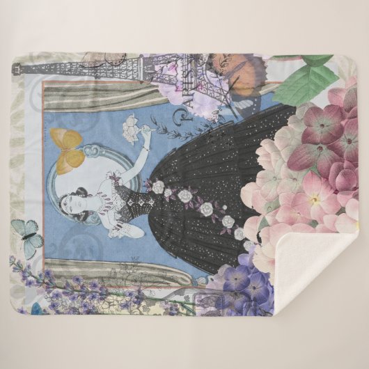 Blauer Eleganter Extravaganter Blumenstrauß Sherpadecke (Vorderseite (Horizontal))