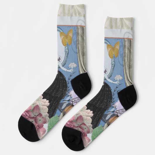 Blauer Eleganter Extravaganter Blumenstrauß Socken (Linkes Detail)