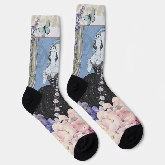 Blauer Eleganter Extravaganter Blumenstrauß Socken (Rechts)